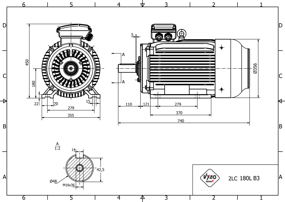 rozměrový výkres elektromotor 15kw 1LC180L-6