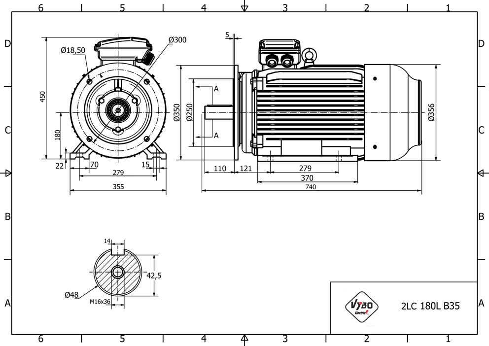 rozměrový výkres elektromotor 15kw 1LC180L-6