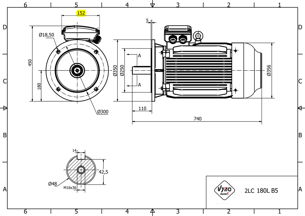 rozměrový výkres elektromotor 22kw 1LC180L-4