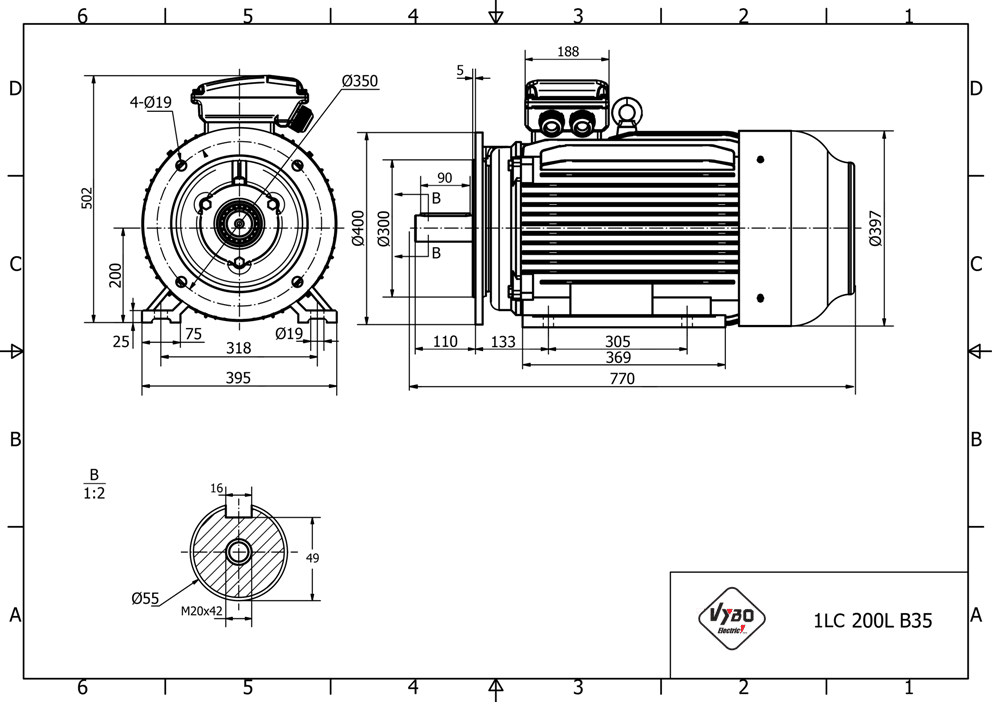 rozměrový výkres elektromotor 22kw 1LC200L-6