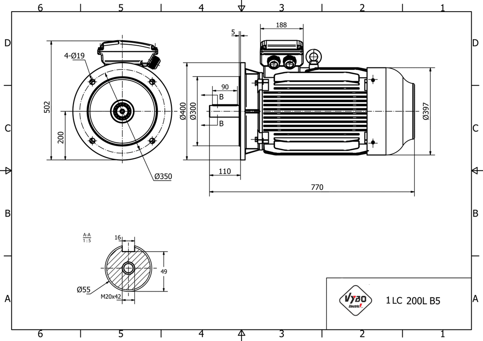 rozměrový výkres elektromotor 30kw 1LC200L-2