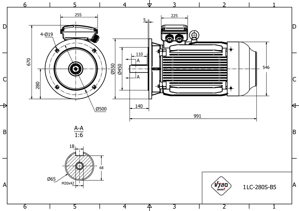 rozměrový výkres elektromotor 45kw 1LC280S-6