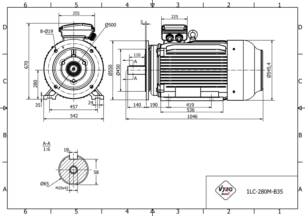 rozměrový výkres elektromotor 90kw 1LC280M-2