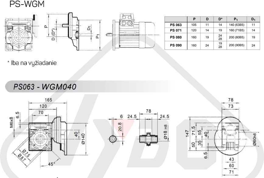 parametry výkonnosti šneková převodovka WGM040