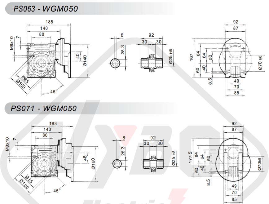 parametre výkonnosti  šneková převodovka WGM050