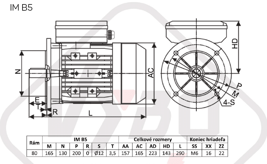 rozměrový výkres jednofázový elektromotor 230V 0,75kw 1ALJ801-2