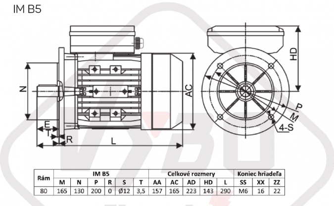rozměrový výkres jednofázový elektromotor 230V 1,1kw 1ALJ802-2