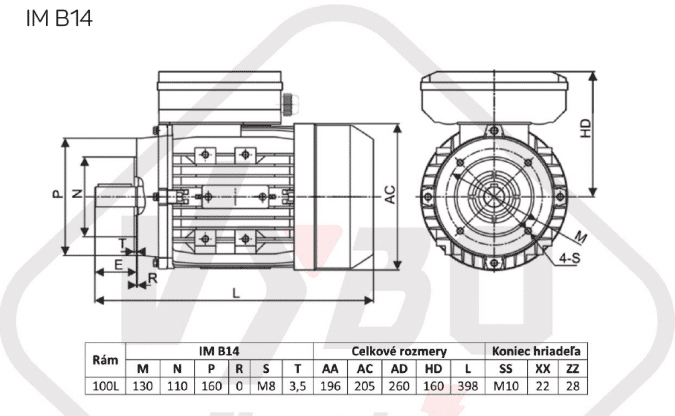 rozměrový výkres jednofázový elektromotor 230V 3kw 1ALJ100L2-4