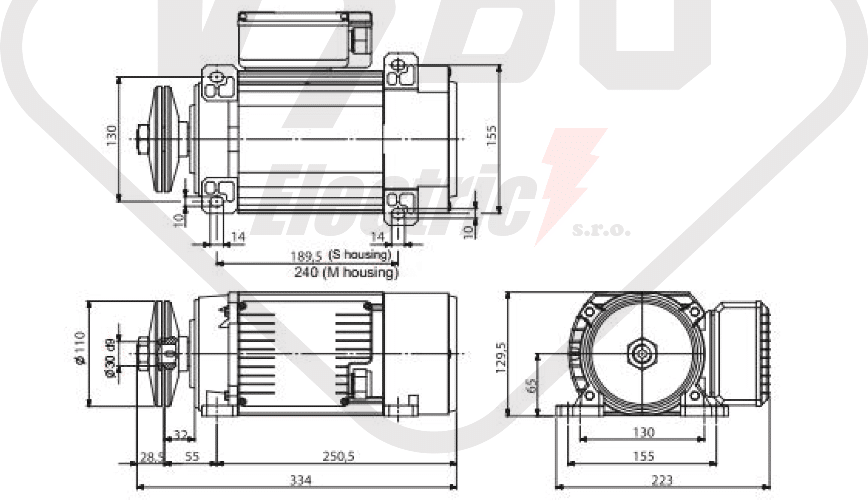 rozměrový výkres pilový elektromotor MR65-M1MA-2